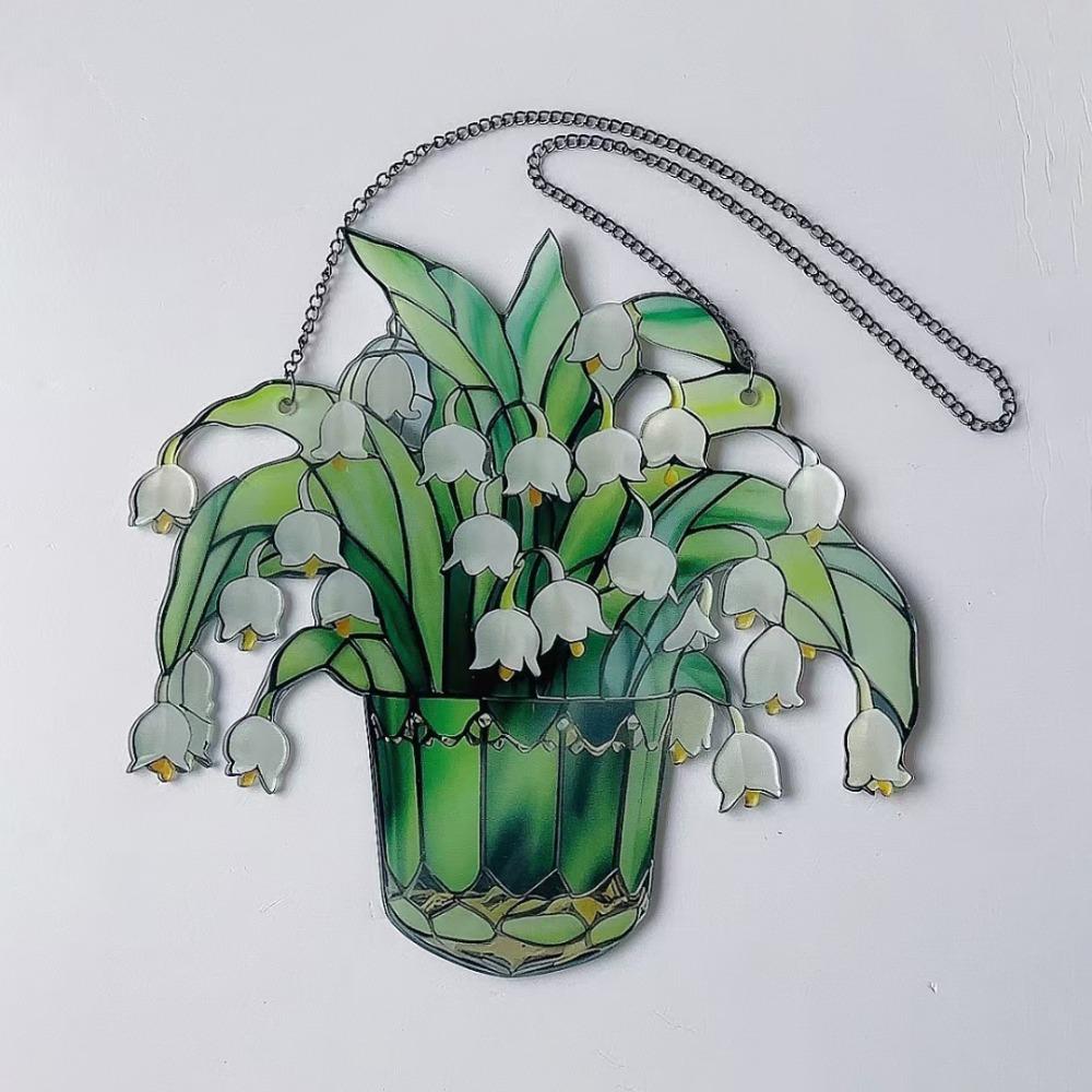 Hanging Art Crafts Acrylic Window Sun Catchers Stained Glass Hanging Lily Of Valley Suncatchers Garden Wind Chime