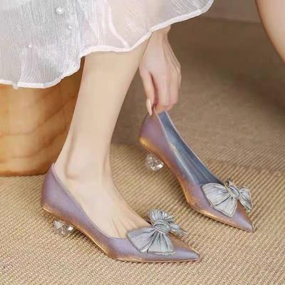Модная женская обувь Модный дизайнер Комфорт Противоскользящие Кристальные каблуки Элегантный бант Вечеринка Повседневные каблуки Лоферы Женская обувь Zapatos De Mujer