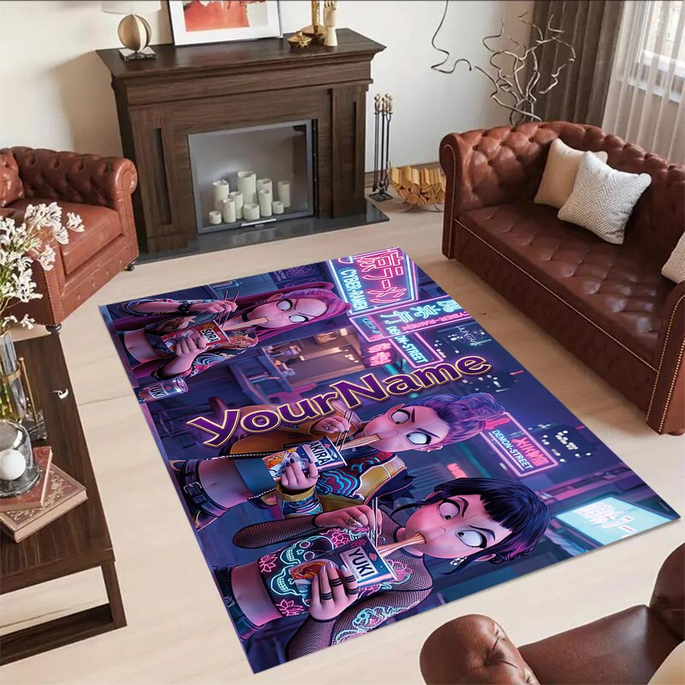 Demon Hunter Girls 7 Personalized Text Floor Rug Office Rug Design for Entryway Balcony Kitchen Playrooms Anti-slip Rug Anime Office Decor