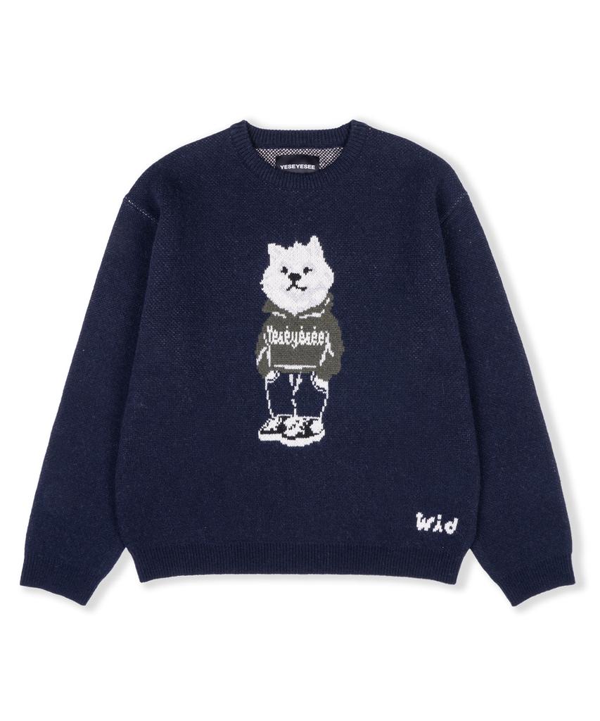 YESEYESEE Wid X Y.E.S Dog Graphic Knit Pullover Navy