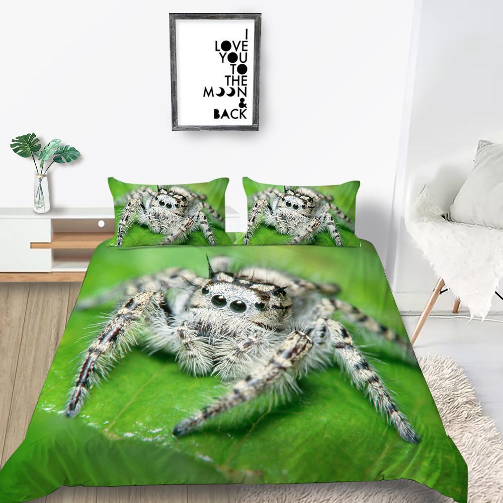 3D Spider Pattern Luxury Home Bedding Set Full Size Quilt Cover and Pillowcase 2 or 3 Insect Print Washable and Comfortable Bedding