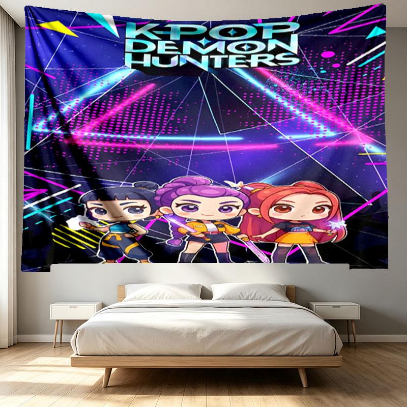 KPop Demon Hunters Print Tapestry - Portable Wall Decor Cloth, for Home, Dorm, Travel, Bedroom, Living Room - Ideal Birthday Housewarming Gift
