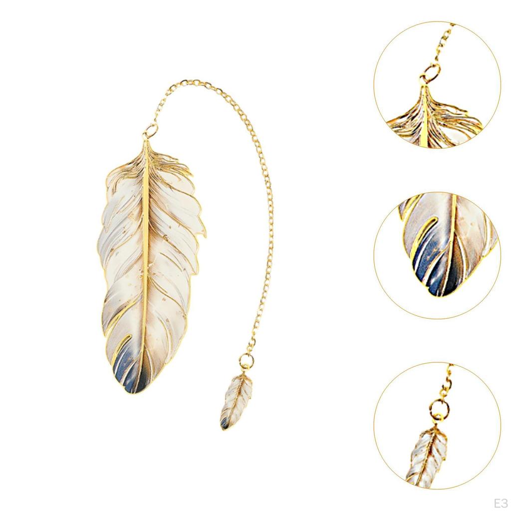 Feather Bookmark Metal with Charm Decorative Elegant Stylish Modern Art Book