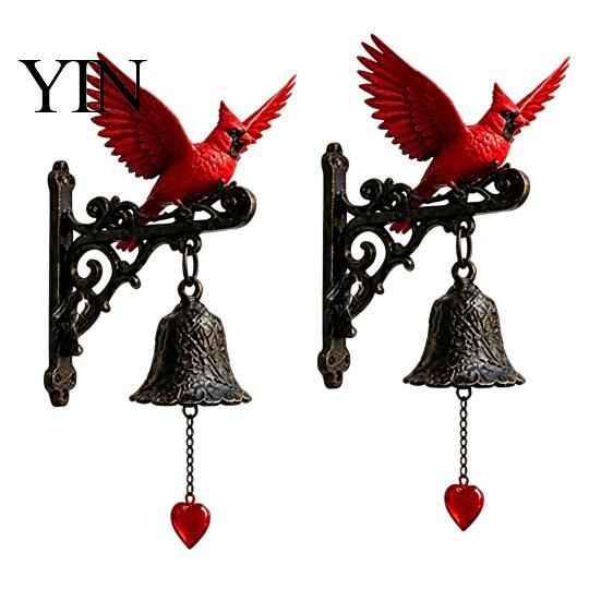 Crisp Sounding Entryway Bell Red Bird Wall Mounted Doorbell, Resin Garden Hanging Bell, Outdoor Weather Resistant Weatherproof Ornament for Farmhouse