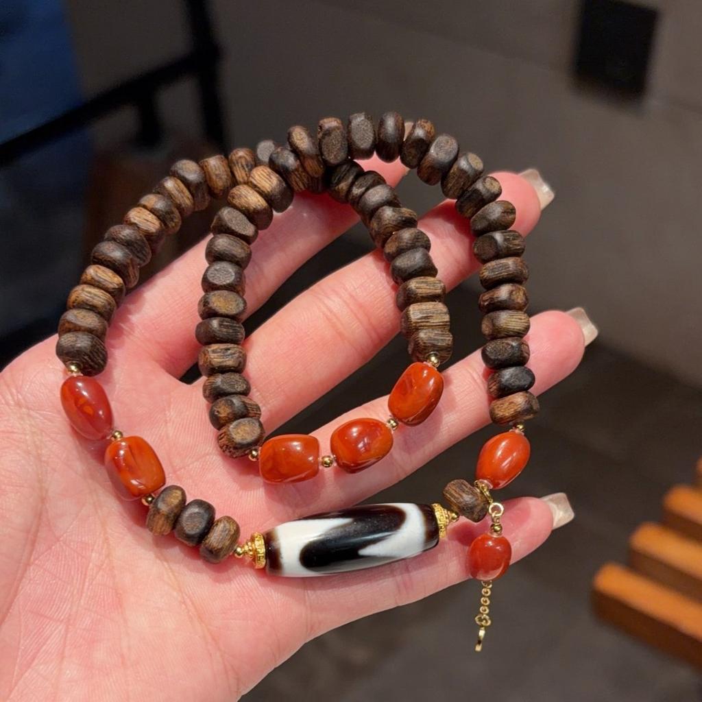 Natural agarwood with Nanhong jewelry multi-specification double-circle bracelet for physical shopping malls jewelry cultural and play stores