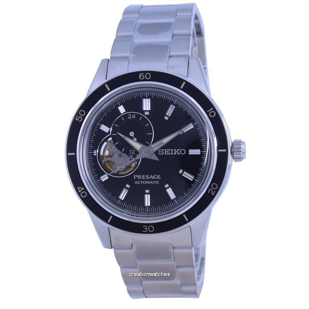 Seiko Presage Стиль 60-х годов с открытым сердцем, черный циферблат, автоматические мужские часы SSA425 SSA425J1 SSA425J