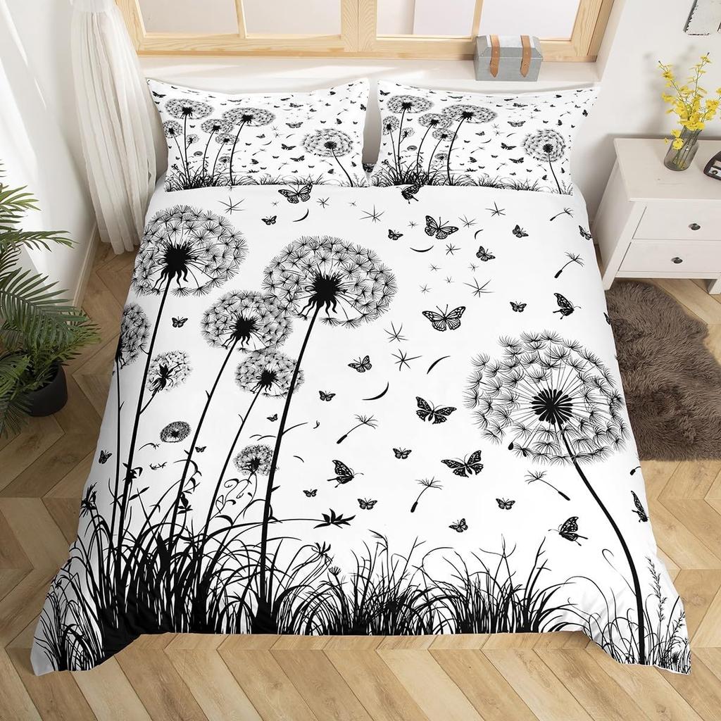 Dandelion Duvet Cover Full Queen Botanical Floral Bedding Set Nature Theme Butterfly Dandelions Comforter Cover For Boys Girls