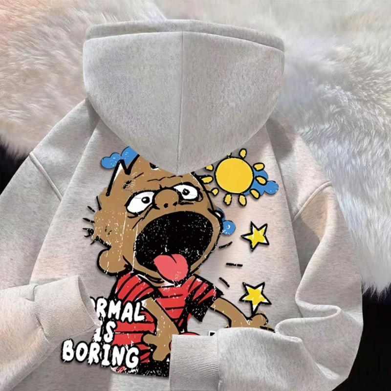 Unisex Retro American Cartoon Print Hooded Sweatshirt Loose Streetwear Oversized Pullover