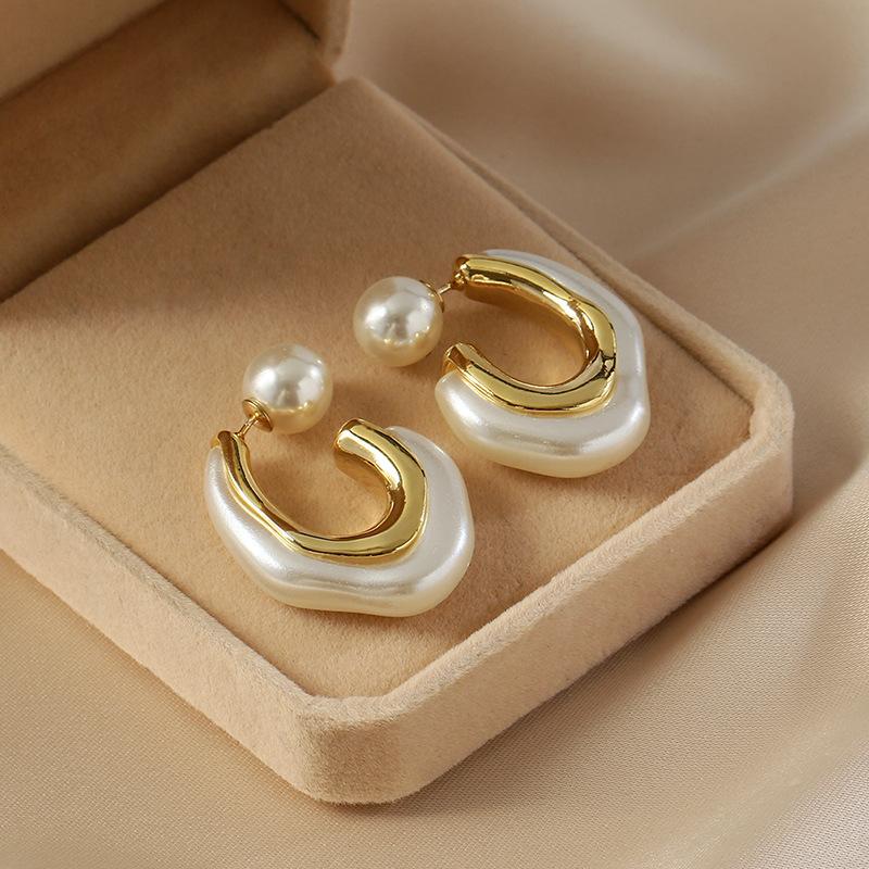 New Pearl C-shaped Exaggerated Women's Dangle Earrings Two In One Unique Design Drop Earrings for Women Trendy Fashion Jewelry