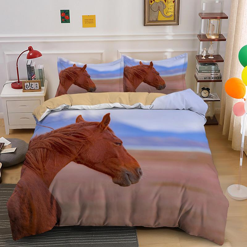 Horse Dog King Queen Bedding Set 3D Printed Animals Adult Kids Gift Duvet Cover Wildlife Quilt Cover Polyester Comforter Cover