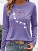 Women's Casual Long Sleeve Tee Round Neck Soft Top with Red Heart & White Paw Print, Minimalist Pullover for Commute Vacation Daily Outfit