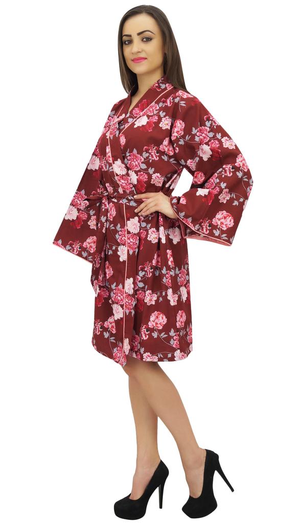 Bimba Женский халат-кимоно бордового цвета с поясом и цветочным принтом, накидка для сна -