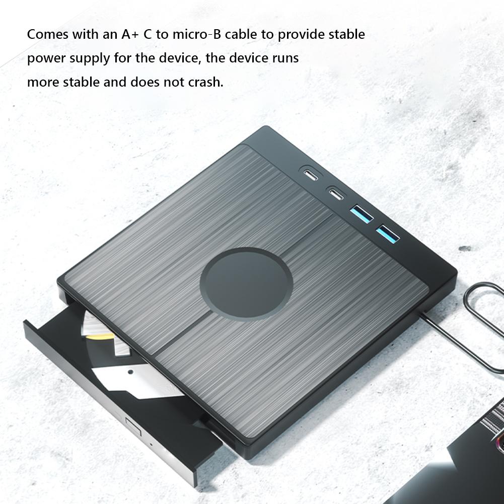 7 In 1 External CD/DVD Drive CD Burner with 2 USB/Type-C Ports USB 3.0 CD/DVD Disk Drive Player Burner Reader Writer for Laptop