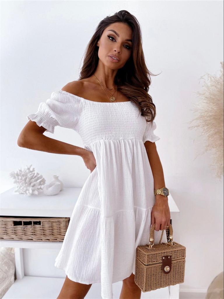 Off Shoulder Solid Color Dress Waist Hugging Elegant Strap Dress for Women Sleeveless Loose Dresses Causal Backless Dress