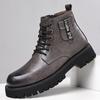 Модные высокие ботинки для мужчин, универсальные мужские мотоциклетные ботинки, мужские зимние плюшевые повседневные ботинки ручной работы из кожи для ходьбы