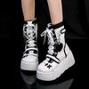 Fashion New Gothic Platform Shoes Women's Boots Vampire Role Play Womens Mid-calf Boots Lace Up Wedges Punk Style Botines Para Mujeres