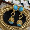 Элегантные серьги-подвески с жемчугом в стиле ретро, серьги из бирюзы, серьги из настоящего золота с медным покрытием.