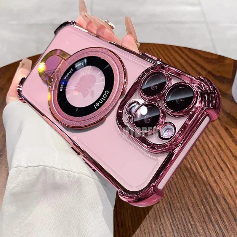 Роскошный Новый Прозрачный Чехол-книжка с Подставкой для iPhone 16 15 14 13 11 12 Pro Max Plus с Магнитным Покрытием Magsafe, Ударопрочный Чехол