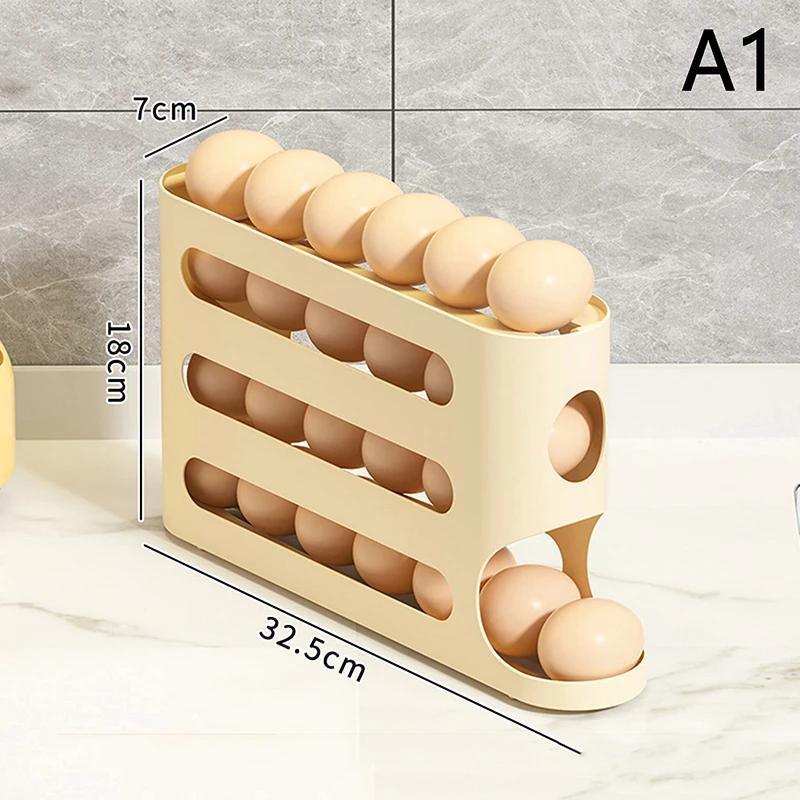 Прозрачный ящик для хранения яиц, 4-слойная лестница, ящик для хранения яиц, боковая дверь холодильника, большая емкость, автоматический ролик для яиц