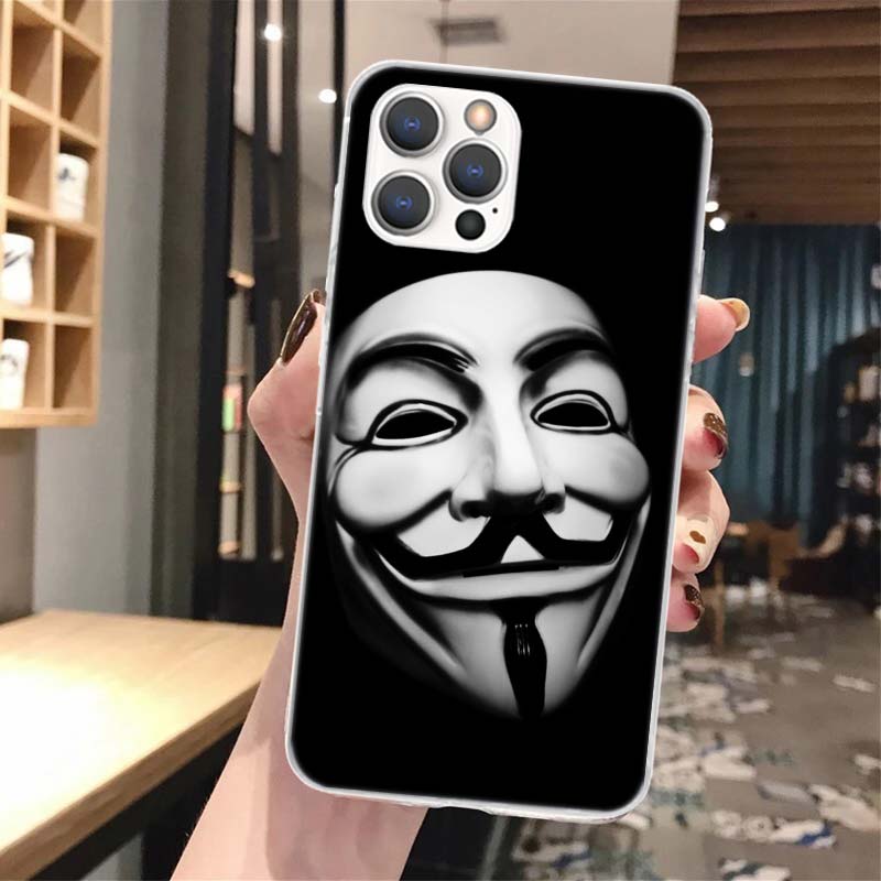 Анонимная маска V для Вендетты Мягкий чехол для телефона Для iPhone 17 Air 16 16E 15 14 Plus 13 Mini 12 11 Pro Max X XR XS 7 8 + SE 2020 Pa