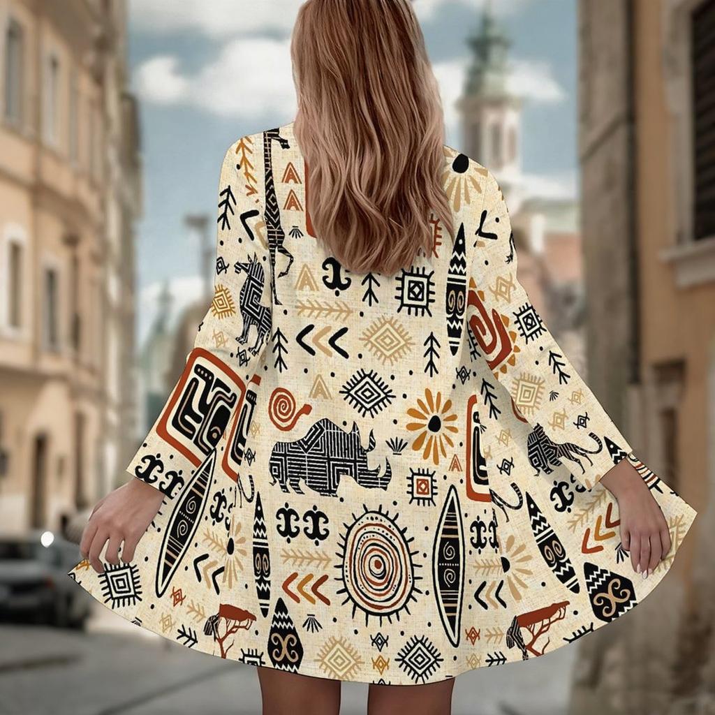 Women's Diamond Geometry 3D Print Long Sleeve Open Front Cardigan, Casual Loose Fit Lightweight Street Style Outerwear