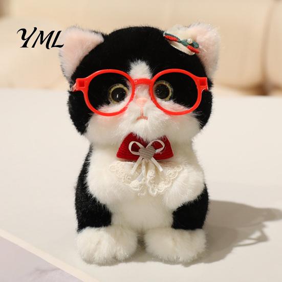 Soft Stuffed Animal Keychain Cute Plush Kitten Pendant with Glasses And Tie, Polyester for Backpacks Keys, Decorative Hanging Plushie Kids Gift Girls