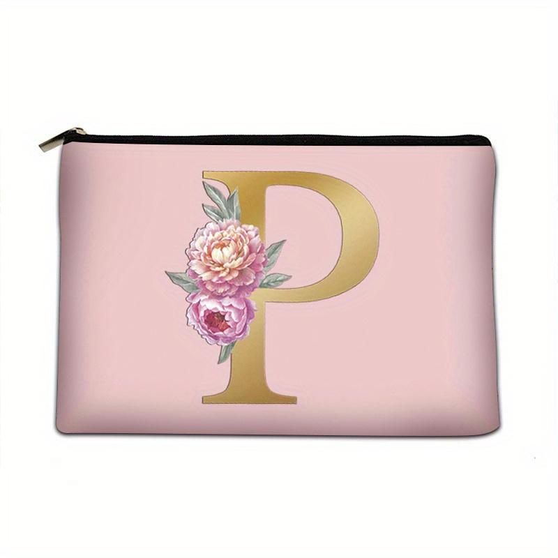 Flower Letter Print Zipper Storage Bag Lightweight Versatile Pouch Trendy Clutch Bag