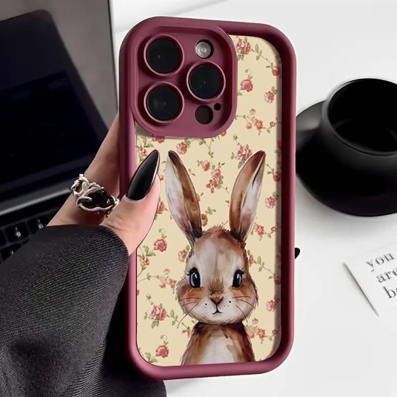Винтажный милый чехол для телефона с цветочным кроликом для IPhone 17 Air 16 Pro Max 15 14 Plus 13 12 11 Прочный гибкий продвинутый мягкий защитный чехол