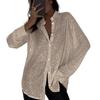 Spring Summer Shirt Lapel Long Sleeve Single Breasted Shirt Tops Sparkling Sequins