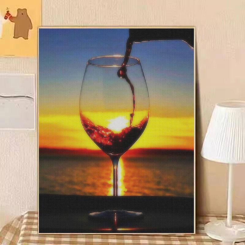 5D Diamond Painting Landscape Embroidery Wine Glass Full Round Diamond Art Rhinestone Mosaic Decor For Home 30x40cm/12x16inch