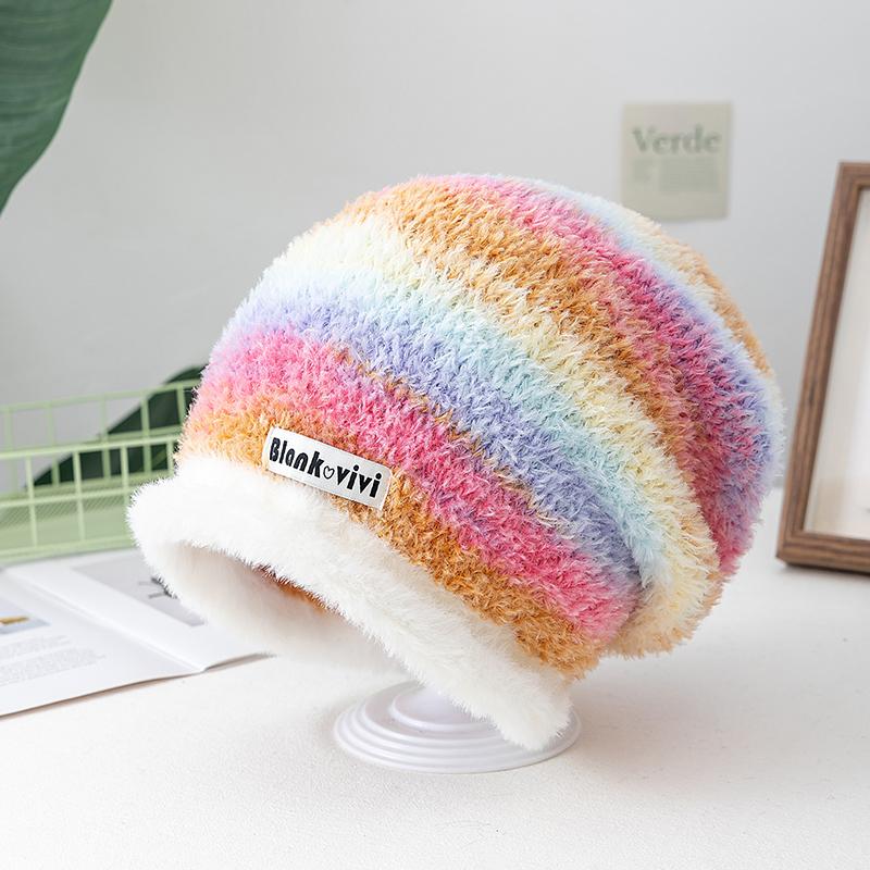 Hot Sale Loose Dandy Hat Lazy Style Gradient Beanie Hat Fashion Winter Hats For Women Streetwear Multicolour Warm Hats For Girl