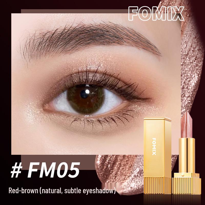 FOMIX Двухцветный стик-тени для век "Зеркальный шелк": Водостойкие, устойчивые к поту, мерцающие земляные оттенки для легкого нанесения.