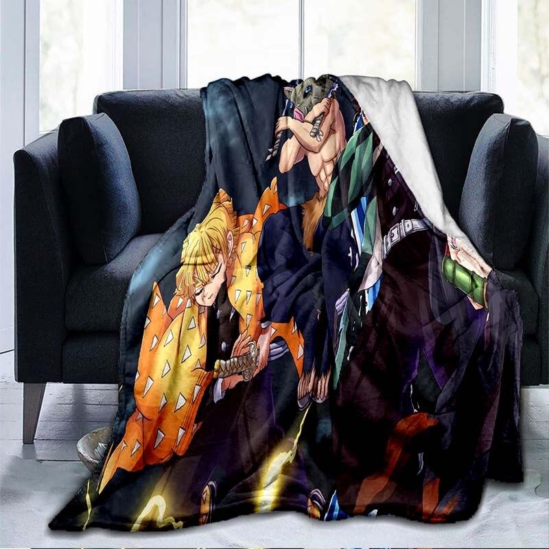 Devil's Blade Anime Home Textile Demon Slayer Kimetsu No Yaiba Kamado Tanjirou Nezuko Double Plush Lamb Down Blanket Bedding