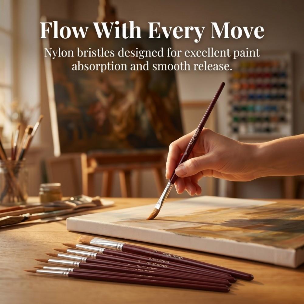12PCS Round & Flat Head Nylon Hair Brushes Oil Painting Brushes Oil Painting