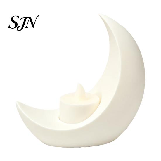 Ramadan Home Decorations Crescent Moon LED Candle, Decorative Electronic Candle for Eid Al-Fitr Night Light Table Decor, Battery Operated Flameless