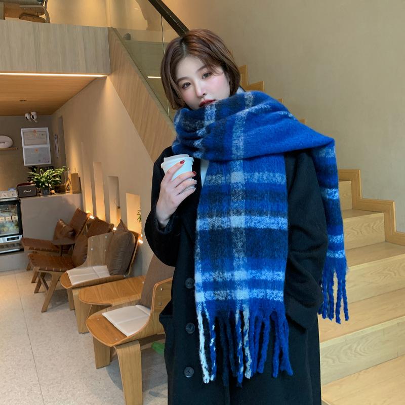 Fashion Korean version plaid imitation cashmere scarf winter warm thickened contrasting color student couple scarf long scarf
