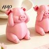 Adorable Animal Figurine for Home Decor 3 Pcs Cute Mini Pig Figurines, 3D Printed See Hear Speak No Evil Kawaii Bedroom Pink Statue, Novelty
