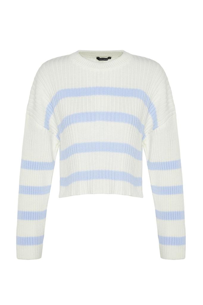 Женский свитер в элегантном стиле, укороченный вязаный свитер в полоску с камнями