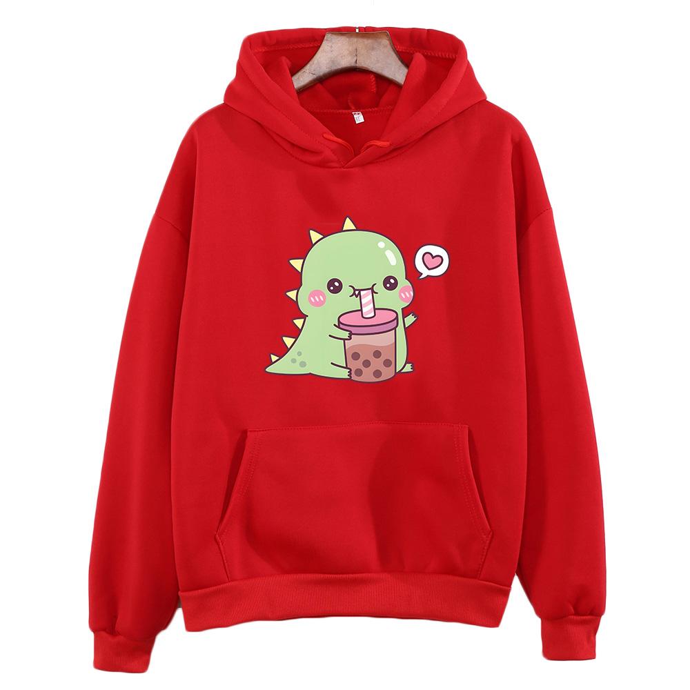 Kawaii/милый Boba Tea Dinosaur Hoodies Women/Men Casual Hoody Winter Fleece Clothing Long Sleeve Korean Esthetic Pullover