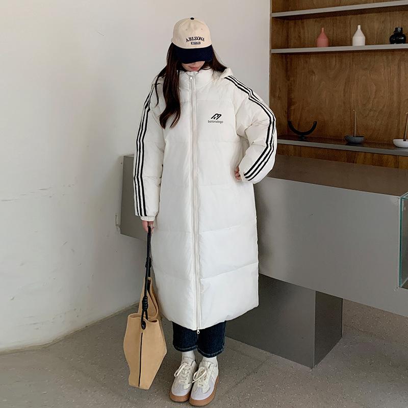 Новая пара Трехполосная Толстовка с капюшоном Хлопковая одежда Женская Зимняя Длинная Классическая Одежда Свободная Пуховая Хлопковая Куртка Пальто