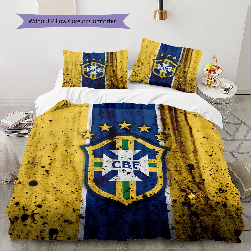 Brazil national football team Pattern Bedding Quilt Set Home Decoration Gift (1 * duvet cover + 2 * pillowcase without core)