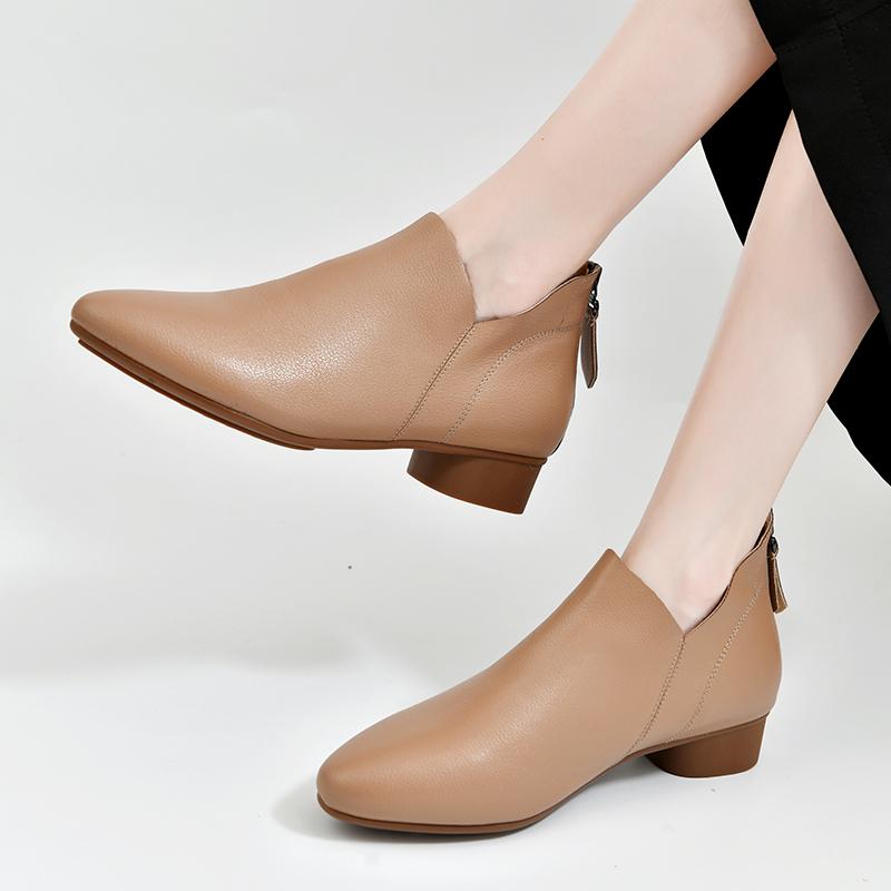 2024 Осень Новые Ретро Женские Ботинки Натуральная Кожа Ботильоны Современные Острые Носки Кожаные Туфли Вестерн Ботинки Челси