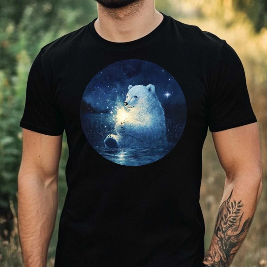 T-Shirt Herren Eisbär im Mondlicht Motiv Baumwolle Größe XS bis 5XL