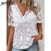 Женские модные повседневные блузки и рубашки однотонные с принтом, V-образный вырез, короткий рукав