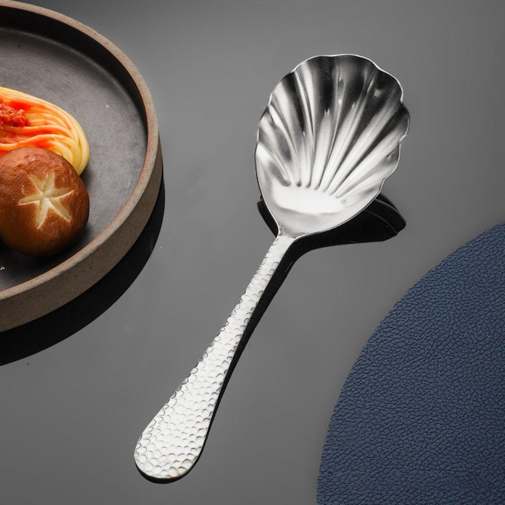 Hammered Patter Handle Shell Shape Soup Spoon Thickened Dessert Spoon Shared Spoon Dining