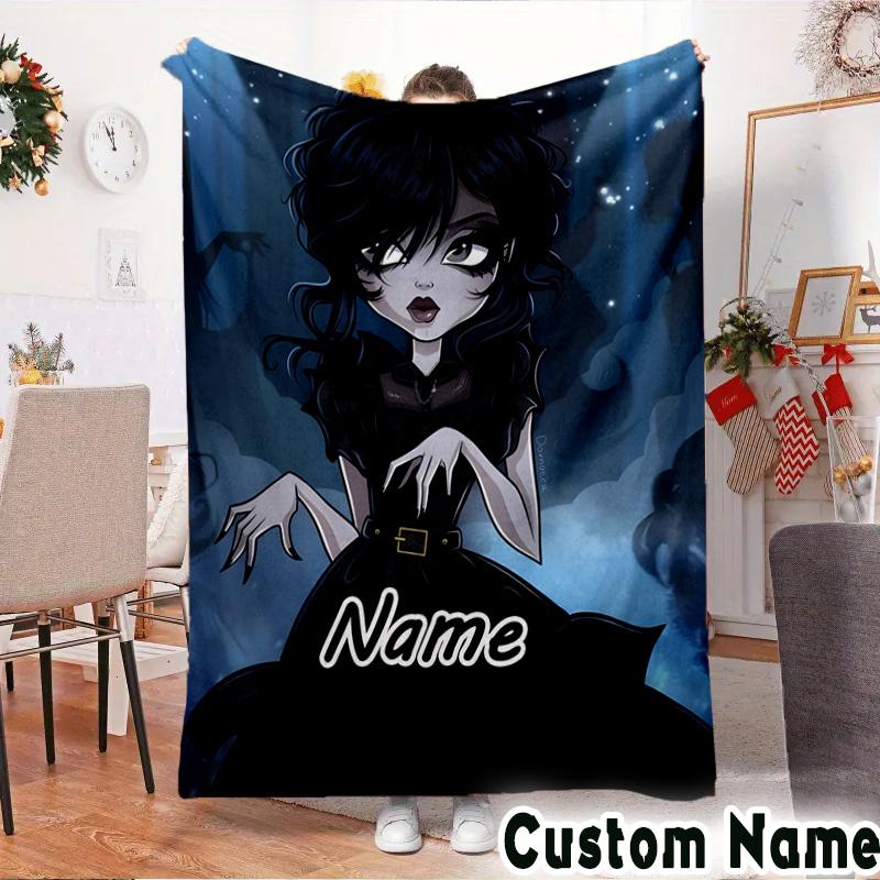 Custom NameWednesday Blanket Flannel Throw for Sofa, Indoor, Camping, Living Room, Office, Chair, And Bed Soft Birthday Christmas Gift