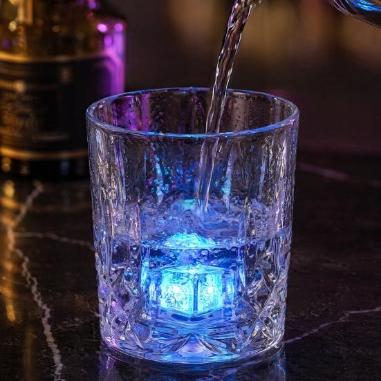 12 Pcs Glowing Ice Cubes Water Activated Color Changing LED Lights Submersible Bar