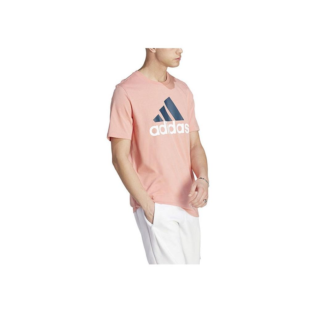 Adidas Logo Print Ribbed Crew Neck Sport Quick-Drying Short Sleeve T-Shirt American Retro Dopamine Men Tops Pink IJ8577