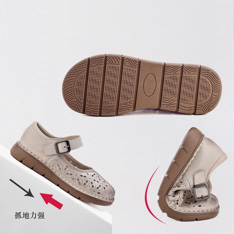 Fashion New Natural Leather Sandals Women's Hollow Out Flats Shoes Woman Luxury Mary Jane Sandal Female Strap Loafer Lady Shallow Flats