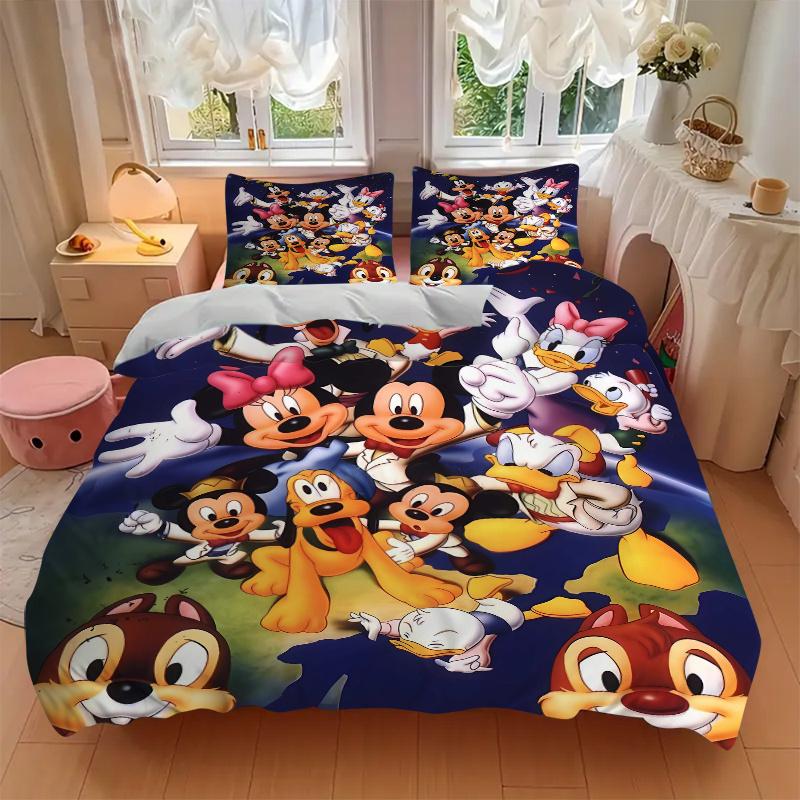3pcs Disney Classic Characters Quilt Cover Set (1 Quilt Cover + 2 Pillowcases Without Pillow Core), High-Definition Printing for Home and Do
